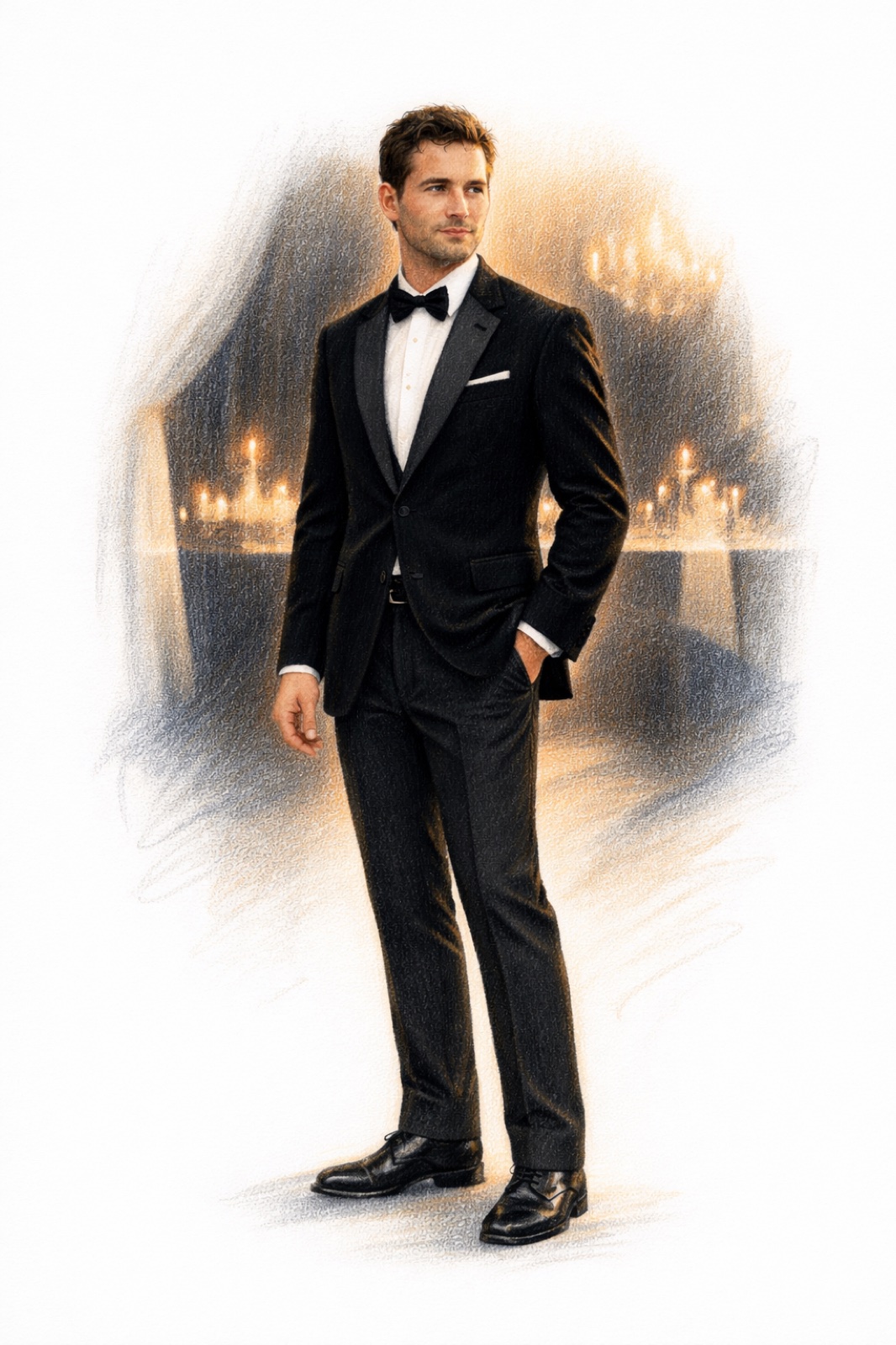 晚宴派對西裝 · 彩色鉛筆插畫