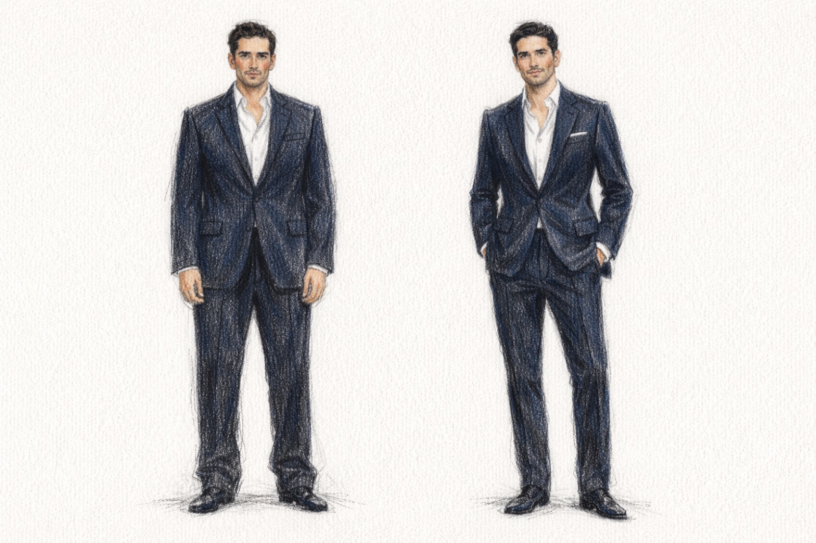 西裝合身檢查 · 彩色鉛筆插畫