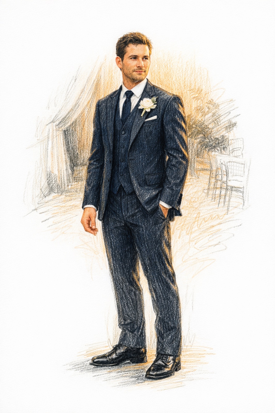 婚禮西裝 · 彩色鉛筆插畫